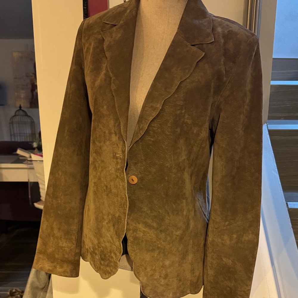 Classic Brown  kaki genuine Suede Blazer